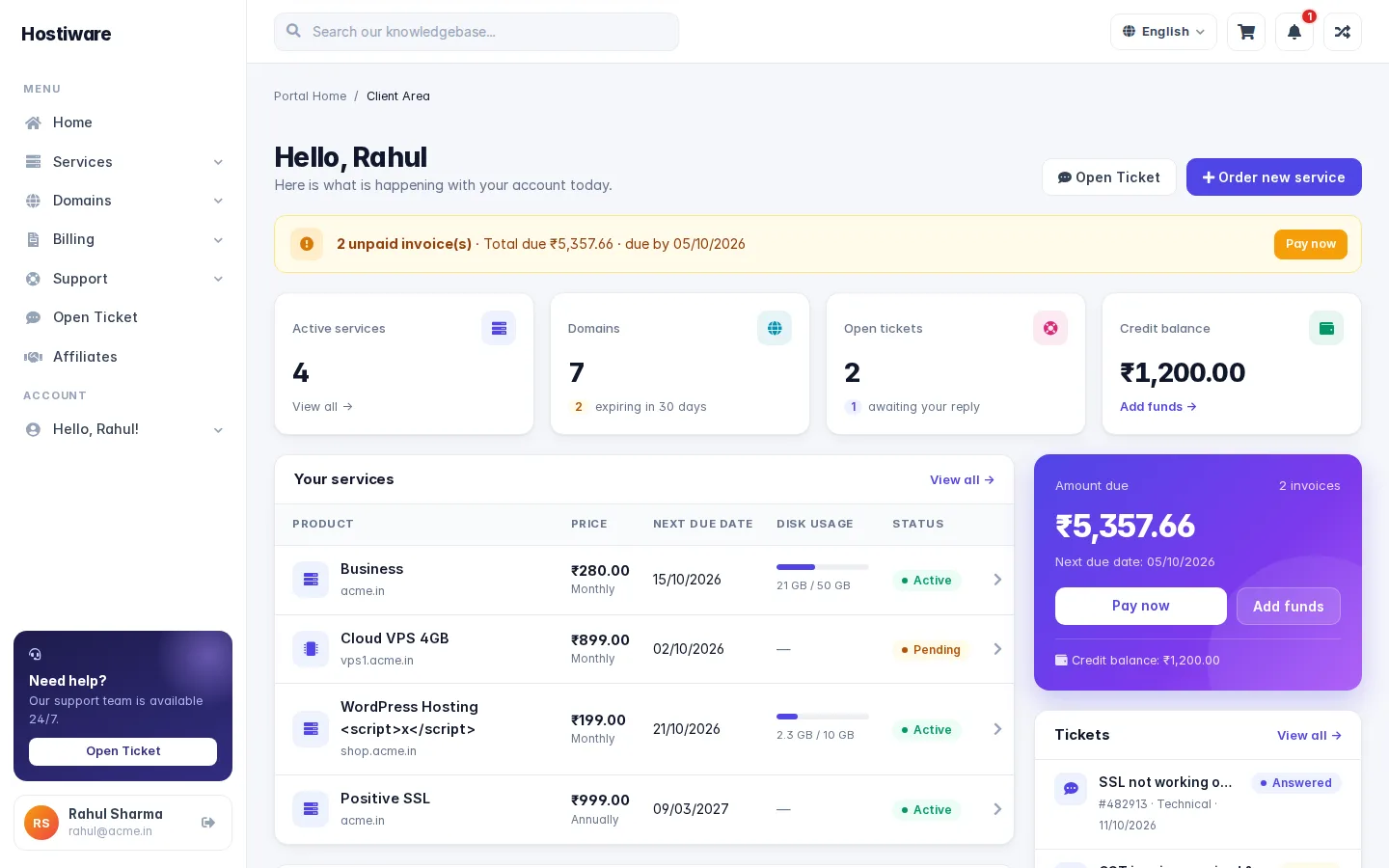 Harvest - Fully Responsive WHMCS Client Area Template — screenshot 1
