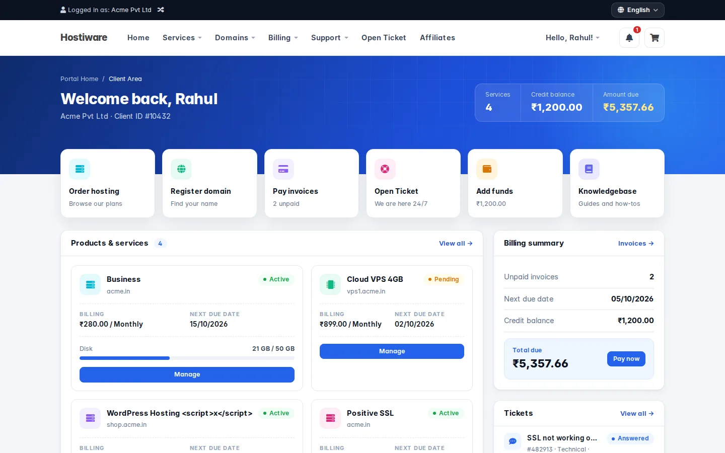 Harvest - Fully Responsive WHMCS Client Area Template — screenshot 4