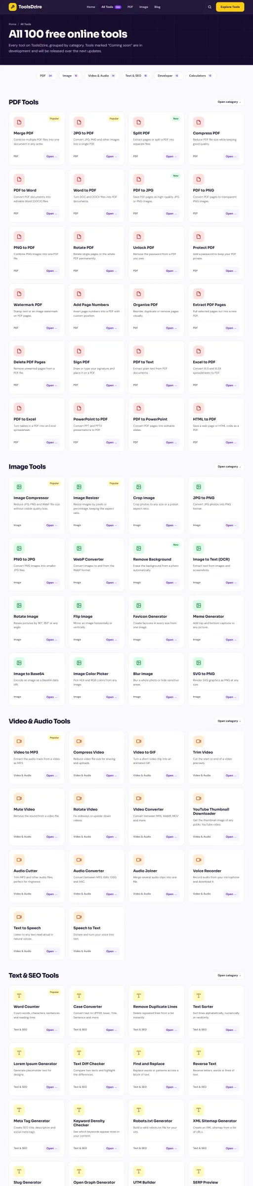 ToolsDzire - 100 Free Online Tools (PDF, Image, Video, SEO) - Laravel PHP Script with Admin Panel — screenshot 2